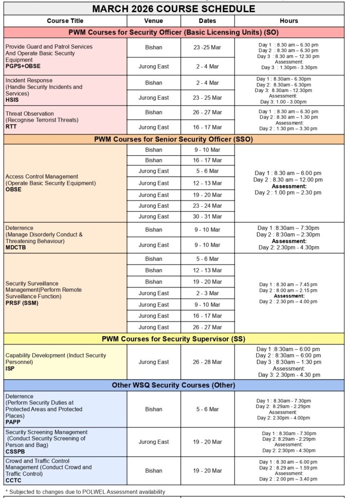 Security Course Mar Schedule